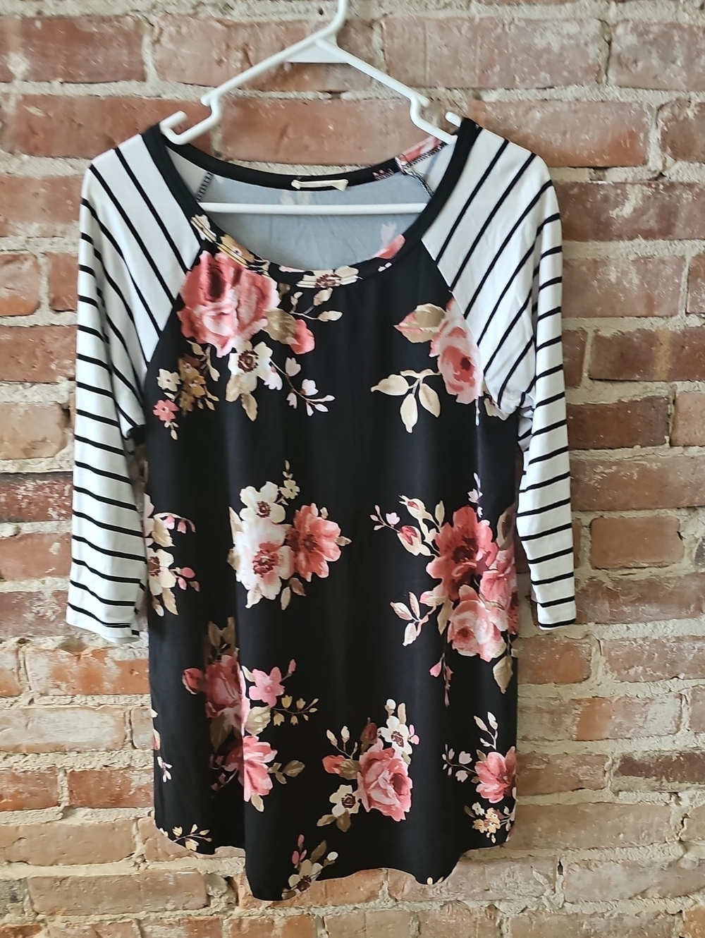 Reborn J Black Floral Raglan Top with Pink Roses